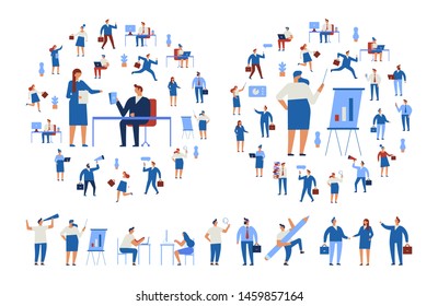 Business People vector set. Business team. Teamwork, brainstorming. Success. Men and women. Flat vector characters isolated on white.	