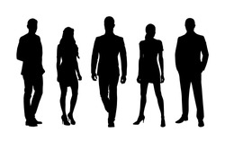 Business People, Vector Silhouettes Of Men And Women. Team Work