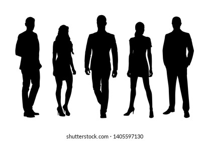 Business people, vector silhouettes of men and women. Team work