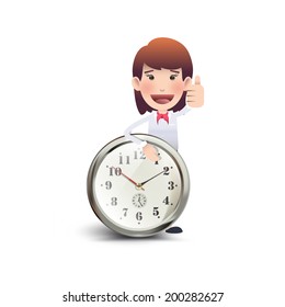 Business people with vintage clock over white. Vector design