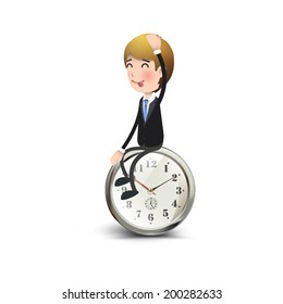 Business people with vintage clock over white. Vector design