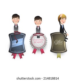 Business people with vintage labels. Vector design. 