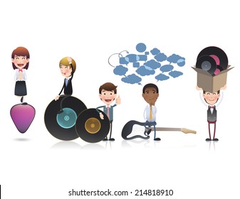 Business people with vinyl over white background. Vector design 