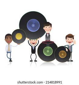 Business people with vinyl over white background. Vector design 