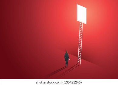 Business People Vision Climbing Ladder Through Hole On Wall Red Solution Opportunities Creative Concept. Illustration Vector