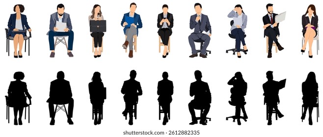 Business people waiting for job interview silhouette. Human Resources and Recruitment Job Concept