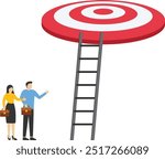 Business people walk ladder. Career growing progress business manager, successful target. Flat vector illustration

