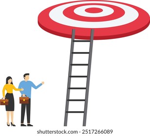 Business people walk ladder. Career growing progress business manager, successful target. Flat vector illustration

