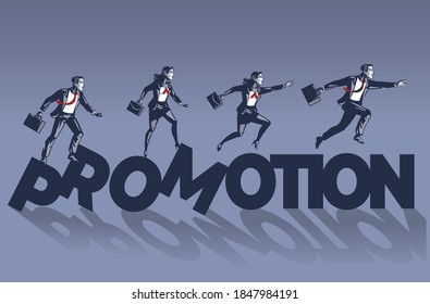 Business People Walk on Promotion Text Illustration Concept