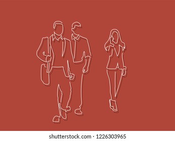 Business people walking isolated line drawing, vector illustration design. Urban life collection.