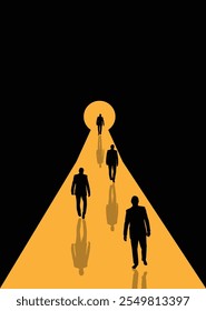 Business People Walking on Lit Path Towards Door. Determination, office work and management vector art