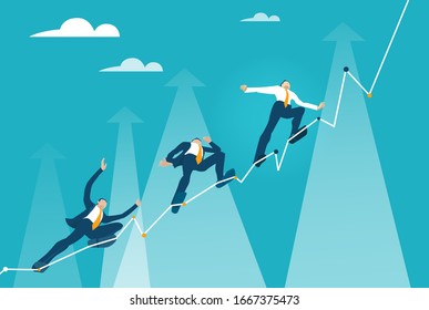 Business people walking on rope, dandlers situation, risk and support in business 
