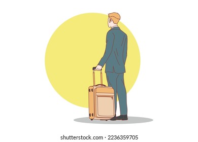 Business people walking, business travel concept. smart phone. Flat design. Passengers with luggage