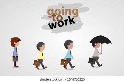 Business People Walking - Vector.Flat Business Men Going To Work Set Isolated. Side View Portrait Of A People Walking.Corporate People Concept.Cartoon Character Vector.Businessman Go To Work In Office