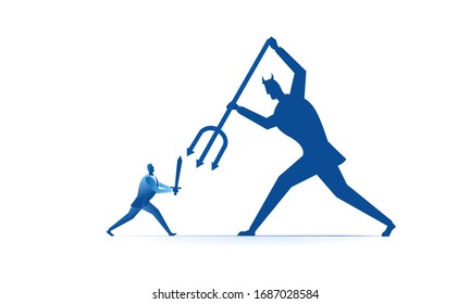 business people at war with their own shadow