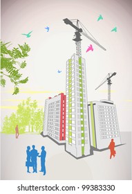 business people watch their finished high-rise project