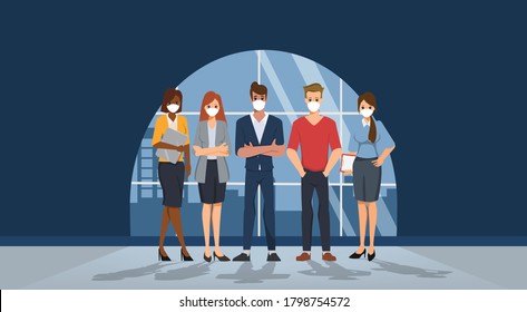 Business people wearing a face mask prevention. Stop covid19 coronavirus. New normal lifestyle in daily after Coronavirus outbreak.