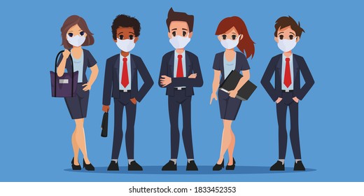 Business people wearing a face mask prevention. Stop covid19 coronavirus. New normal lifestyle in daily after Coronavirus outbreak.