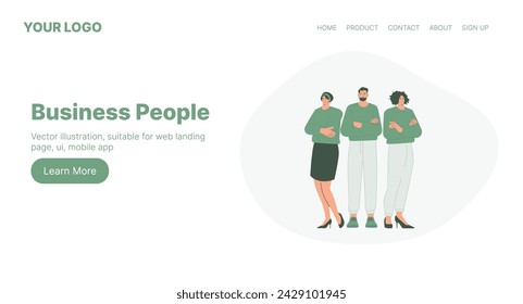 Business People. Web Landing Page Design. Flat Cartoon Vector Illustration. Vector illustration, suitable for web landing page, ui, mobile app.