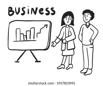 Business people Web linear vector illustration success graphics presentation work  set