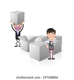 Business people with white boxes. Vector design. 