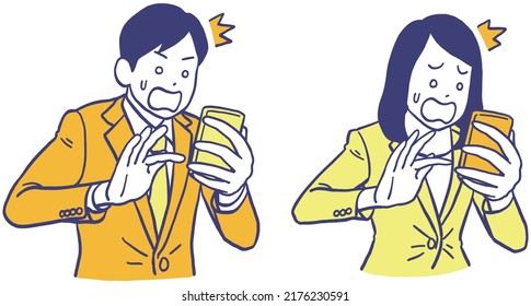 Business people who are surprised to see smartphones