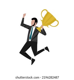 business people win by bringing trophies