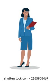 Business people. Woman in business suits. A representative-looking girl holds a folder in her hands. Office staff. Vector image.