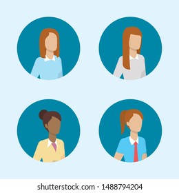 business people women group characters round icons vector illustration