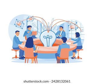  Business people work to analyze and plan project management, financial reporting, and strategy in the office. Team communication. flat vector modern illustration 