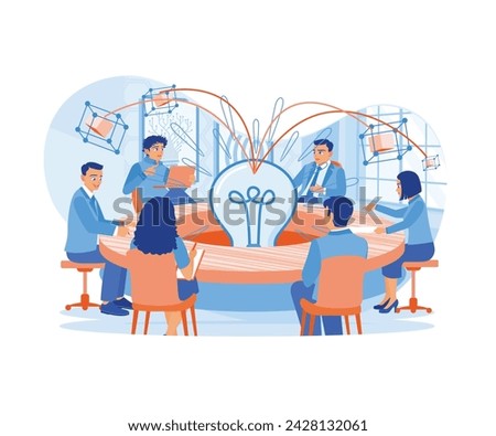  Business people work to analyze and plan project management, financial reporting, and strategy in the office. Team communication. flat vector modern illustration 