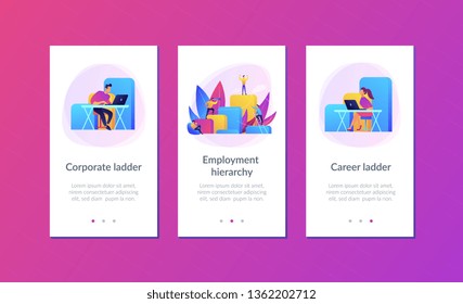 Business people work and climb the corporate ladder. Employment hierarchy, career planning, career ladder and growth concept on white background. Mobile UI UX GUI template, app interface wireframe
