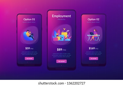 Business people work and climb the corporate ladder. Employment hierarchy, career planning, career ladder and growth concept on white background. Mobile UI UX GUI template, app interface wireframe