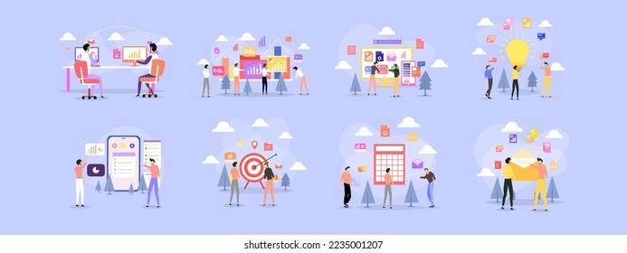 business people work set bundle vector