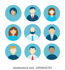 Business people, business work set, circle shaped, flat style business vector illustrations. on white background