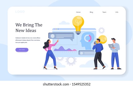 Business people work in team and brainstorm. Finding new idea concept. Creative mind and innovation. Isolated flat illustration
