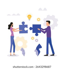 Pessoas de negócios trabalham juntas para completar quebra-cabeças, parceria, conectar, colaboração, brainstorming, desenvolvimento de carreira