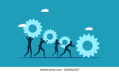 Business people work together or work as a team to create an organization. cooperation business people holding cogs