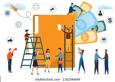 Business people working with a big folder in an office. modern vector illustration.