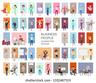 Business people working character vector design. Presentation in various action with emotions, running, standing and walking. 