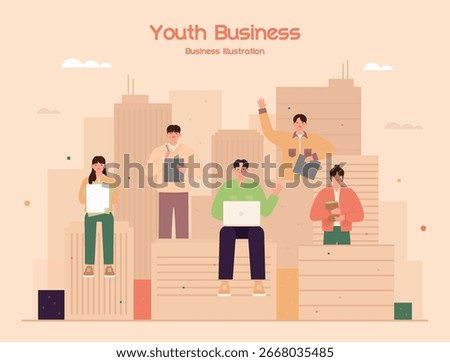 Business people working in the city. Vector illustration in a flat style