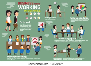 Business People Working Coworking Space Infographics Stock Vector ...