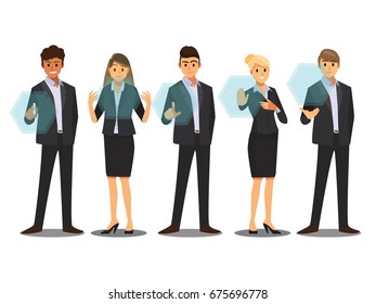 Business People working with digital vurtual screen ,Vector illustration cartoon character.