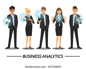 Business People working with digital vurtual screen ,Vector illustration cartoon character.