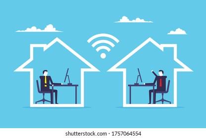 Business people working at home. Wifi connection. Vector illustration in flat style
