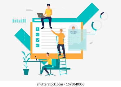 Business People Working With Information On Computers. Chart, Data, Management Concept. Vector Illustration Can Be Used For Topics Like Business, Technology, Analysis