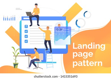 Business people working with information and using computers. Chart, data, management concept. Presentation slide template. Vector illustration for topics like business, technology, analysis