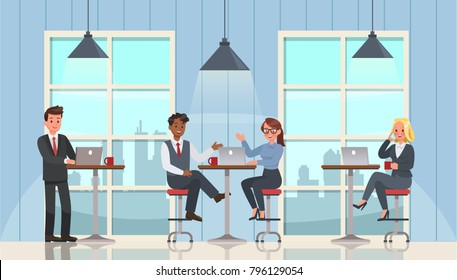 business people working and meeting in office character vector design