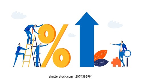 Business people working next to percentage sign. Economy, finance industry, research, advisory, analysing data. Business concept  illustration 