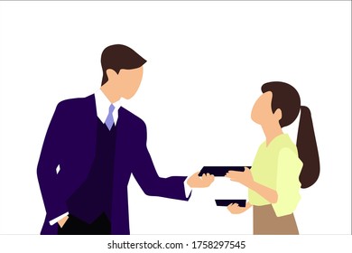 Business people working in office character flat isolated vector design. Employees giving support and help each other, business team working together. Corporate relations and cooperation concept.